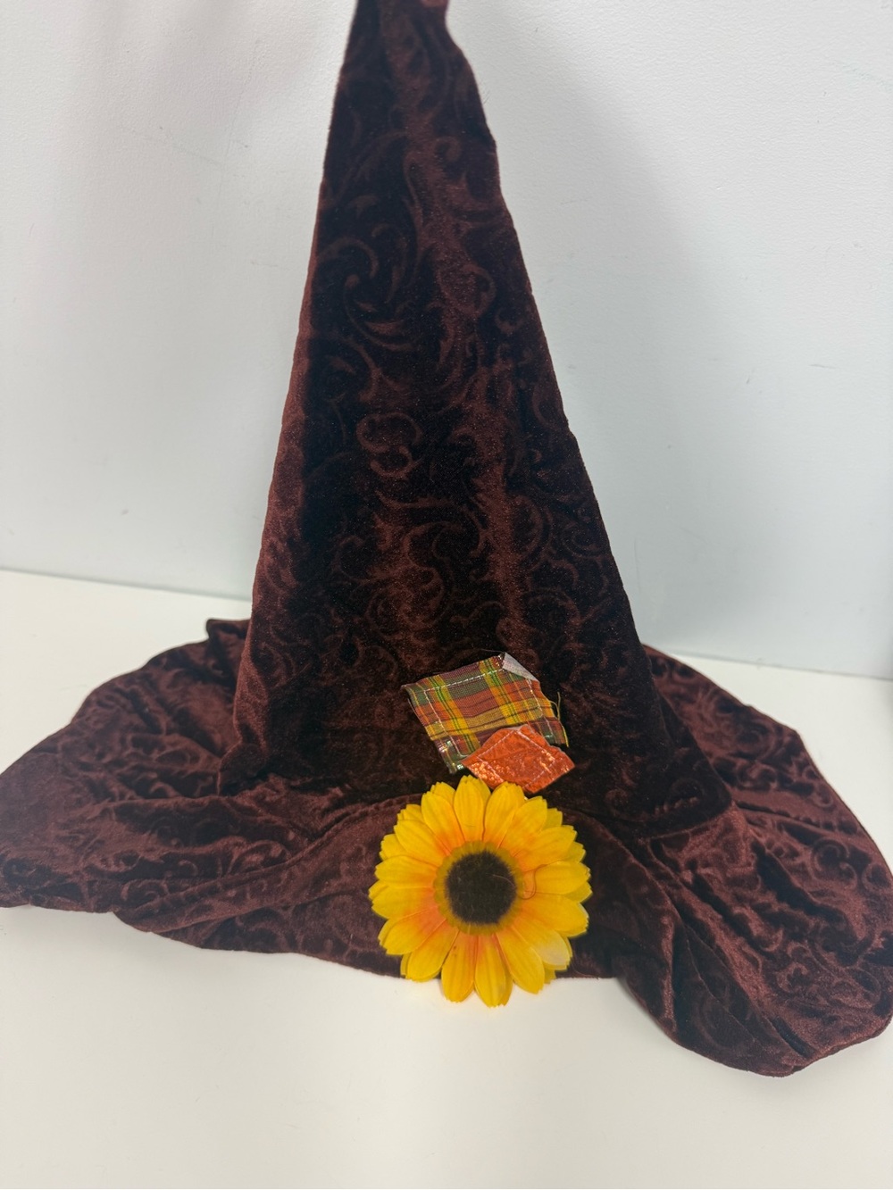 Adult Scarecrow Hat Halloween Costume Accessory Cosplay Velour Brown Sunflower